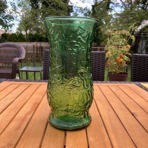 Vintage Collectible E.O. Brody Co. Emerald Green Crinkle Glass Vase